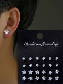 Lot de 48 boucles d'oreilles à tige géométriques rondes et carrées en zircone cubique brillante, style punk hip-hop simple, grand ensemble, convient pour les fêtes, les festivals, les rendez-vous, les cadeaux et le port quotidien