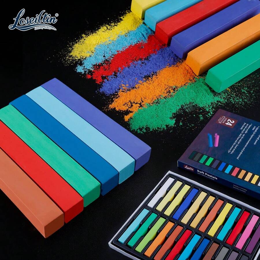 Xin Bowen Chalk Pastels Set 48/24/12 Colour Artist Colored Long Soft Chalk Pastels Soft Pastels For Artists Beginners Students Classroom Drawing Blending Layering Art Supplies Water Soluble, Assorted Pastel Color Sticks For Wet, & Dry Painting - Navy Blue - View 1