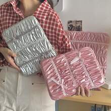 Koreanischer Laptop- und Tablet-Hülle - passend für 10/11 Zoll Tablets & 13/14/15 Zoll Laptops, glänzendes gerüschtes Schleifen-Design mit weichem Futter für modischen Schutz - Verschiedenfarbig - Übersicht 2