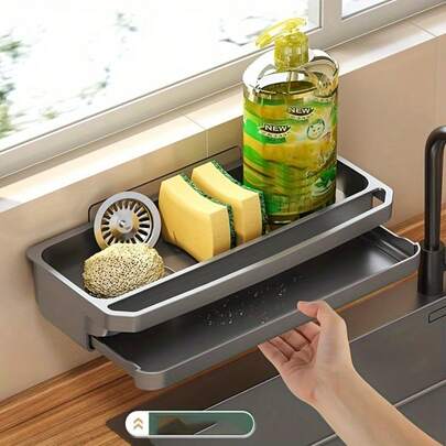 1 Pc Wall-Mounted Kitchen Storage Rack With Sponge Holder And Dish Rack - Durable PP Plastic Space-Saving Sink Storage, Suitable For Sponge, Soap, Towel - Installation Above Faucet, Modern Design, Kitchen Sink Accessories