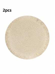 2 piezas/8 piezas Manteles individuales redondos de 15 pulgadas de fibra de papel tejida con borlas, resistentes al calor, decoración de vajilla de hotel y restaurante, decoración de mesa de comedor y sala de estar, antideslizante, adecuado para reuniones en el hogar y fiestas de boda