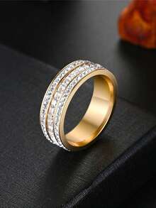 1 chiếc nhẫn thép titan Cubic Zirconia khảm siêu nhỏ của Hàn Quốc dành cho nữ, nhẫn đính đá thời trang cho cặp đôi - Nhiều màu - Xem 5