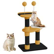 75cm Cat Tree Tower With Flower Platform And 2 Toy Balls, Indoor Cat Activity Centre With Scratching Posts And Jumping Platforms, Space-Saving Cat Furniture For Small Pets - Black+Yellow - View 1