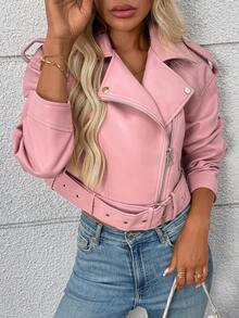 Women's Solid Color Minimalist Zip-Up Short Jacket, Daily Wear