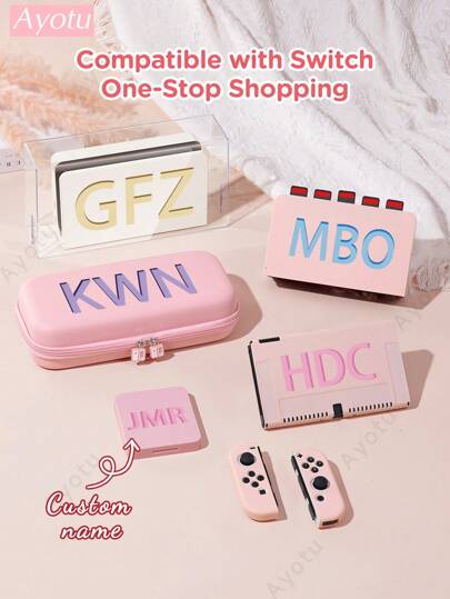 Ayotu 1 Pc Letter Customized Switch Case Compatible With Nintendo Switch NS/Switch OLED/Switch Lite/2025 New Switch2 7.9 Inch Cover,Name Customized Switch Accessories, Including NS Base Cover, Game Card Storage Box, Storage Handbag