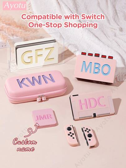 Ayotu 1 Pc Letter Customized Switch Case Compatible With Nintendo Switch NS/Switch OLED/Switch Lite/2025 New Switch2 7.9 Inch Cover,Name Customized Switch Accessories, Including NS Base Cover, Game Card Storage Box, Storage Handbag