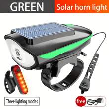 Luz delantera de bicicleta solar con bocina, resistente al agua IPX4, iluminación para montar en bicicleta de montaña por la noche, recargable por USB