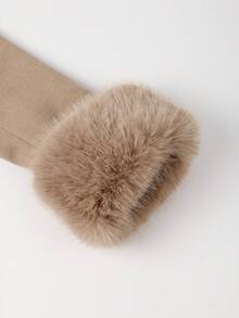 女士羊毛混纺大衣，配人造毛皮领、袖口和腰带 - 时尚长款外套，适合寒冷天气 - 駝色 - 查看 9