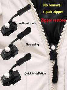 3 Packs ProZip Universal Zipper Repair Kit - , Easy-Install, No-Sew Replacement Zipper Heads With Quick Fix Slider For Jackets, Luggage, Backpacks, Boots - Premium Black Zip Fixer For Long-Lasting Repair