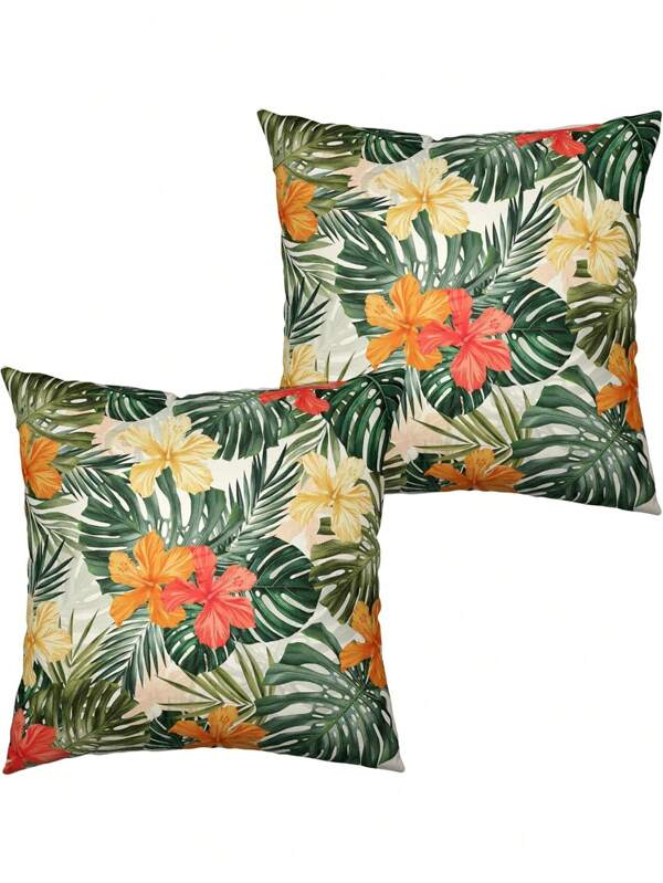 Hawaiian Hibiscus Flower Throw Pillow Covers Summer Tropical Pillow Covers 18x18 Monstera Palm Leaves Decorative Pillow Case Set Of 2 For Home Decor Living Room Patio Cushion Covers Room Decor Bedroom Decor Cushion