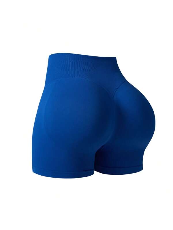 1pc Women's Seamless High Waist Fitness Shorts, Blue, Lifting Shaping, Elastic Booty, Essential For Yoga, Pilates And Other Sports