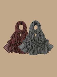 2pcs/1pc Wide-Brim Chiffon Scarf For Women, Fashionable Breathable Long Scarf, Muslim Hijab Headscarf, Suitable For Daily Comfortable And Versatile Wear