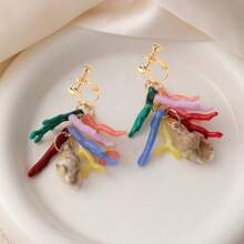 2pcs Beach Style Dopamine Effect Shell Earrings, Long Hanging Dangle Statement Earrings For Women