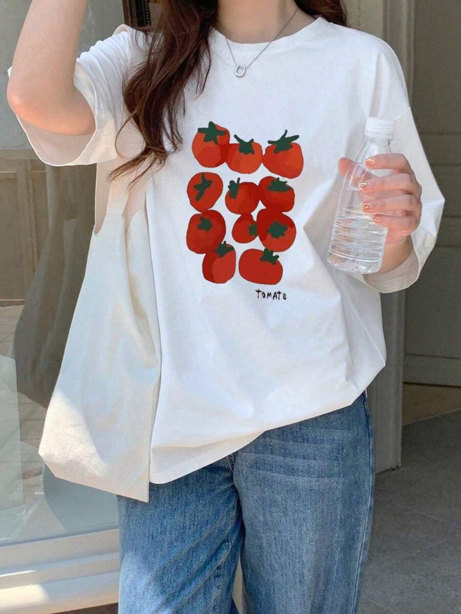 200g Pure Cotton T-Shirt 2025 Summer Ladies New Short Sleeve Pure Cotton Holiday Pattern Short Sleeve Round Neck Couple Wear Small Shirt Tops - 白色 - 查看 1
