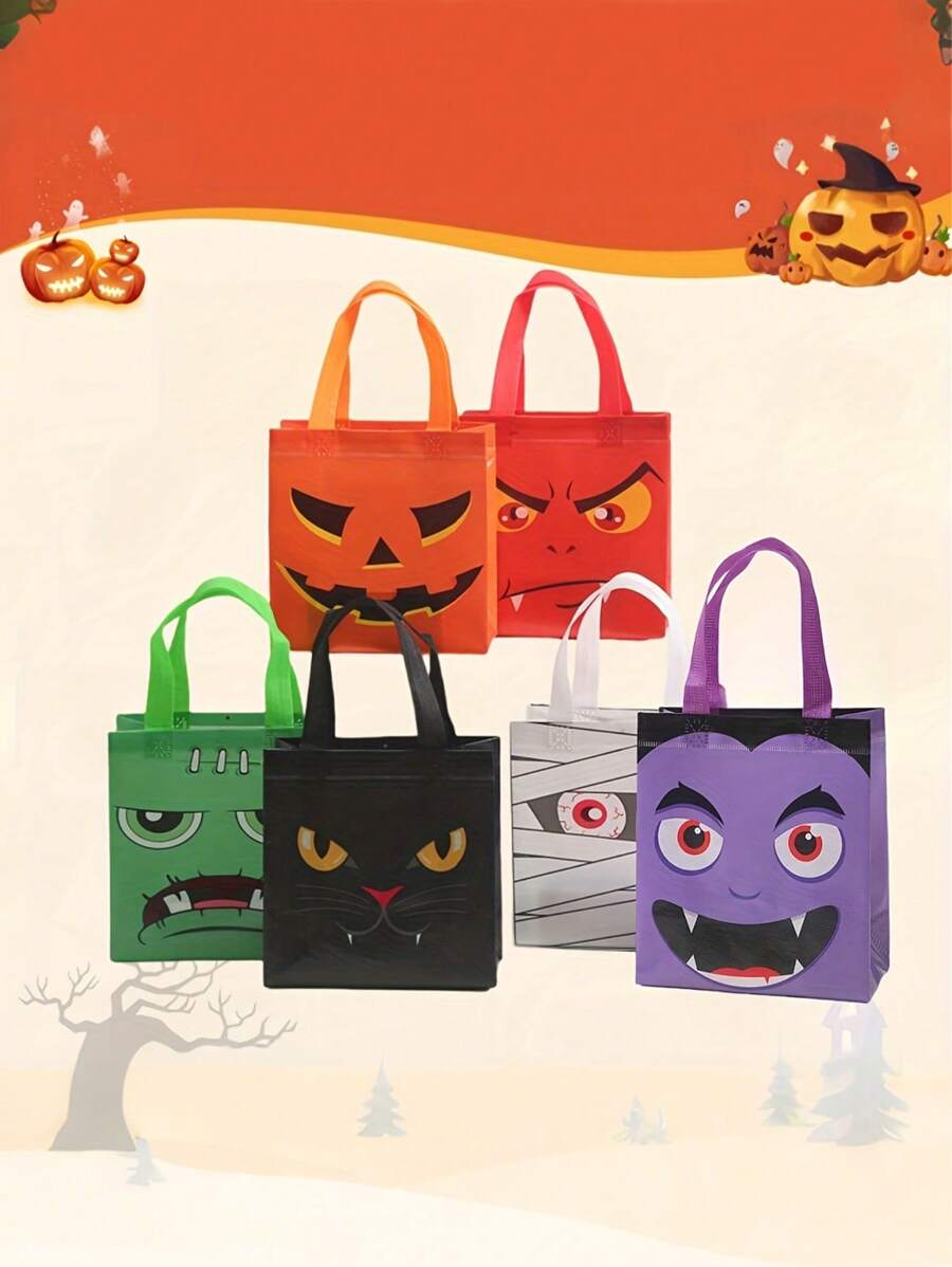 6pcs Halloween Gift Wrapping Bags, Halloween Trick Or Treat Tote Bags With Handles, Halloween Party,Trick Or Treat Wrapping Bags For Halloween Gifts, Gift Wrapping Tote Bags, Halloween, Trick Or Treat,Halloween Decor, Fall Decor, Halloween Decorations, Halloween Party Carnival Gift Bags Multi Piece Halloween Series Gift Bag Gift Packaging Tote Bag For Gift Giving Exquisite And Cute Portable Tote Bag Suitable For Halloween Parties