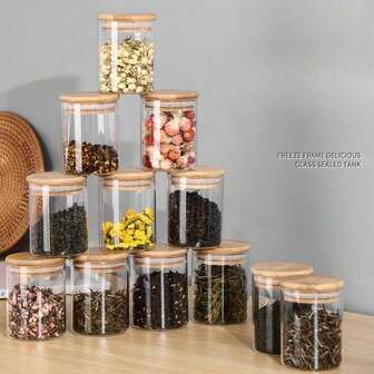 1pc & 12pcs/Pack High Capacity Glass Storage Jars With Bamboo Lid, Food Storage Containers For Coffee Beans, Tea, Candy, Spices, Kitchen Supplies