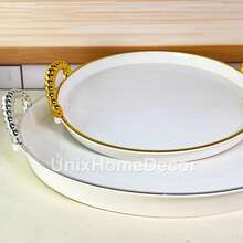 Decorative Tray With Pearl Handle, Gold Or Silver, Luxury, Multipurpose For Kitchen, Bathroom, Living Room - Round Silver Handle 27.5x27.5 cm - View 3