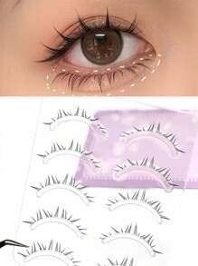 5 对自然纤细自然下睫毛，适合初学者，C 卷曲，透明软茎仿貂皮下睫毛条睫毛，睫毛，睫毛，假睫毛