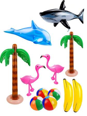 2/4Pcs Inflatable Palm Tree Flamingos Toy Ball Inflatable Banana Luau Party Beach Luau Party Background Beach Pool Party Decorations