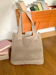Bolso de hombro de mujer tejido a crochet de estilo minimalista y hueco, con gran capacidad y con hilos gruesos de punto, bolso de malla para compras, bolso de playa y de viaje, bolso bohemio de moda de verano de punto con diseño hueco tejido a mano.