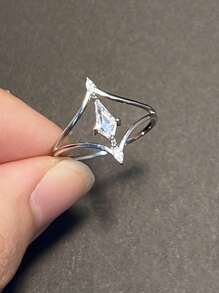 Anel de Prata Sterling 925 Geométrico Único com Zircônia Cúbica Sintética para Mulheres, Joia Fashion & Personalizada para Festa & Ocasiões