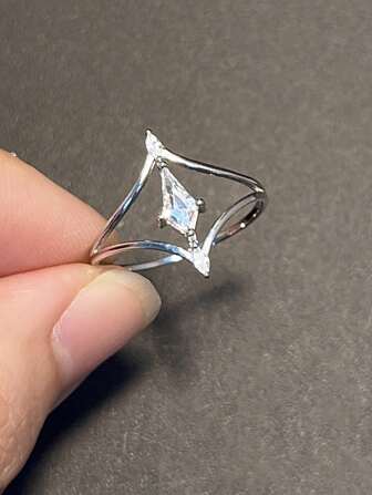 Anillo de plata de ley 925 con diseño geométrico único y circonita cúbica sintética para mujeres, joyería de moda y personalizada para fiestas y ocasiones