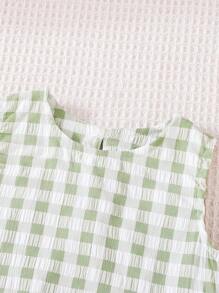 Summer Baby/Baby GirlScoop Neck Ruffle Hem Knitted Plaid Vest Top + Loose Knitted Plaid Pants Set