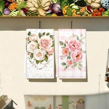 1set/2pcs/4pcs Elegant And Beautiful Rose Patterns Dish Towel, Scouring Pad, Suitable For Restaurant, Kitchen, Bathroom, Daily Decoration, Family Party Decoration, Home Decoration, Household Items, As Gifts