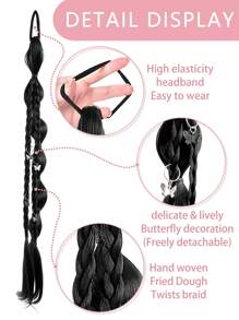 Long Braided Ponytail Extension With Hair Tie Straight Wrap Around Hair Extensions Ponytail Natural Soft Synthetic Hair Piece For Women Daily Wear