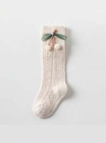 1 par de calcetines de malla decorativos con diseño de cerezas para bebés, cómodos y transpirables, calcetines de vestir para bebés, calcetines para niñas