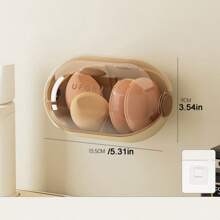 Boîte de rangement pour cosmétiques, accrocher au mur pour la maison, sans perforation, étanche et anti-poussière. Boîte de rangement multifonctionnelle pour houppettes et éponges de beauté