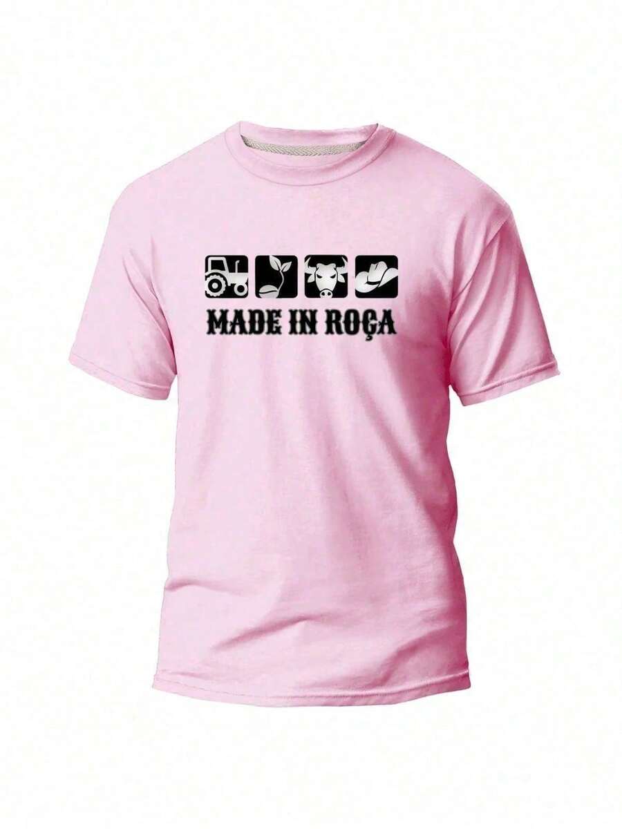 Men's Rodeo Country T-Shirt 100% Cotton Agro Made In Roça Printed Shirt Farm - 淺粉色 - 查看 1