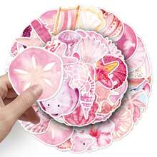 50/100 peças Adesivos de animais marinhos rosa, adequados para decoração de superfície de telefone celular e computador, adesivos estéticos para álbum de recortes, diários, garrafas de água, laptop, kit de material de scrapbooking, adesivos a prova d'Água de vinil para adultos, suprimentos escolares, volta às aulas - Multicolorido - Visão 8