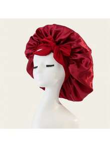 1pc Luxury Pink Satin Bonnet With Adjustable Drawstring And Bow Accent - Soft Hair Protection For Women And Men, Comfortable Ruffle Design, Snug Fit, Hair Care | Satin Bonnet | Smooth Satin Finish Back To School