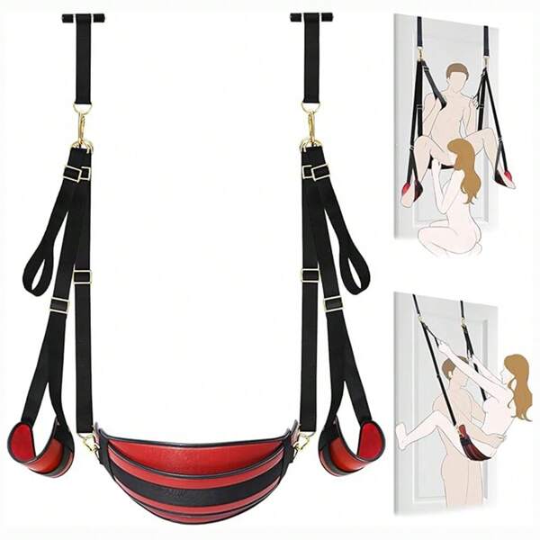 BDSM Door-Mounted Sex Swing Thigh Restraints, Equipped With Adjustable Sex Straps, Hardware Buckles, And Soft Leather Material, Are Fun Adult Sex Toys Suitable For Men, Women, And Couples,SM Product.