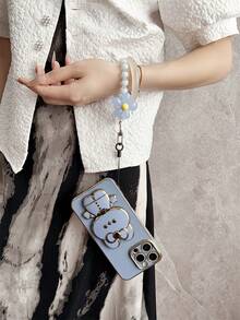 1 套直边镀金兔子镜面支架手机壳和串珠花手链，适用于 16 15 Pro Max、S24 S23 S22 S21、A11 A12 A13 A14 A53 A54、OPPO A54、Vivo Y21、Redmi Note 9 Pro 防水防震防摔防刮