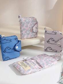 Versatile Minimalist Ditsy Floral Canvas Coin Purse ID Card Holder Earbud Pouch Lipstick Pouch,Keychain Wallet - Multicolor - View 1