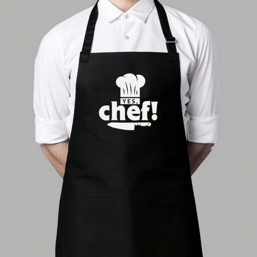 1pc Yes Chef Apron, Funny Cooking Apron, Kitchen Aprons, Gift For Chefs & Foodies, Gift For Chefs, Kitchen Accessory, Chef Lover Apparel, Father's Day Gift - 黑色 - 查看 1