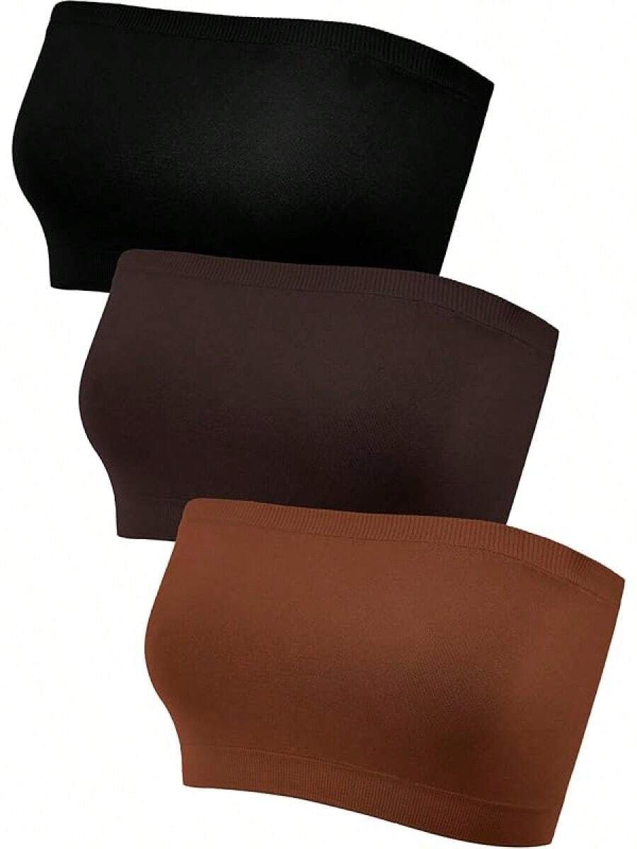 Women's Strapless Bralette Seamless Bandeau Stretchy Non-Padded Bandeau Tube Top Bra In Multi Color, 3 Pieces - 棕色 - 查看 1