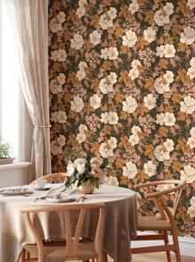 Peel And Stick Wallpaper Floral Vintage Removable Rose Leaf Black/Brown/Beige Stick On Mural Botanical Rose Wall Art Wall Decor Flowers On Navy Bluekid's Room Self Adhesive Wallpaper Wall Paper Wall Stickers Room Decor Wall Sticker