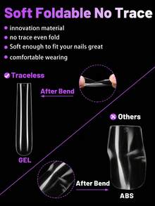 240pcs Box/12 XXXL Coffin-Shaped Transparent False Nails, Suitable For Home And Beauty Salon Manicures, DIY Nail Art Sticker Design (240pcs Box /240pcs Bag /120pcs Bag) Nail Supplies - Clear - View 5