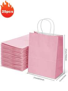 5/10个装 中号粉色/棕色牛皮纸袋，生日礼物袋，可重复使用礼品袋，派对回礼袋，婚礼礼物袋，情人节礼物袋，母亲节礼物袋，圣诞节礼物袋，新年礼物袋，斋月礼物袋 - 彩色 - 查看 18