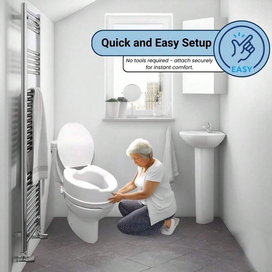 The Raised Toilet Seat With Cover Is 4 Inches, Suitable For The Elderly And The Disabled. - White - View 1