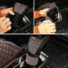 1pc Universal PU Leather Gear Shift Knob Cover, Faux Crystal Rhinestone Decor, Elegant Car Interior Dust-Proof Gear Shift Sleeve, Fashionable Car Accessory, Automotive Essential - one-size - View 5