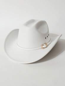 1pc Classic High-Quality Woolen Felt Cowboy Hat, Breathable Side Vents, Suitable For Western Themed Events, Music Festivals, Parties, Daily Wear, Fashion Versatile