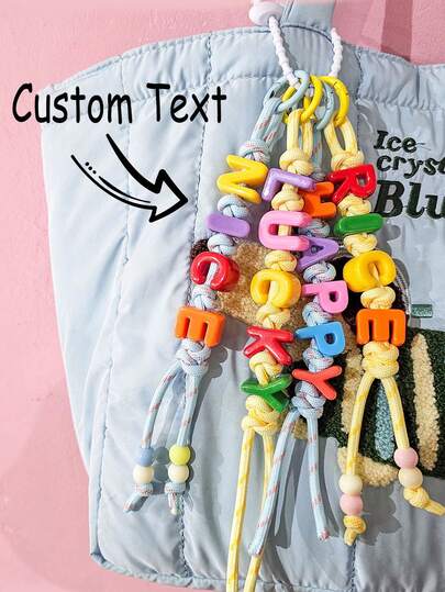 1pc Customized Colorful Braided Bag Charm Name Key Chain Acrylic Letter/Number Beads Gift For Family,All-Purpose,Large Capacity,Versatile,Multifunction,Colorful,Cute,Adorable,Contracted,Funny,Kawaii,Y2K,Minimalist,Commuting,Business Casual,Basics,Custom,Personalized,Unique,Customized,Ideal Gifts For Him,Ideal Gifts For Her,Her,Family,Friends,Girlfriend,For Anniversaries,For Birthdays,For Holiday/ Vacation,For Outdoors/Outings/Travel/Hiking/Stadium/Sports/Climbing,For Business/Commute/Work/Office