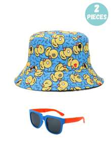 2 peças de boné de beisebol amarelo fofo e casual e óculos dobráveis para adolescentes, adequados para passeios diários, férias na praia ao ar livre, sombreamento e proteção solar