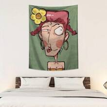 1pc Abstract Girl Printed Tapestry, Polyester Wall Hanging Decoration For Living Room, Bedroom, Office, Party, Rectangle Kitchen Wall Decor With Hanging Feeling, Comes With 3 Wall Nails And 2 Clips