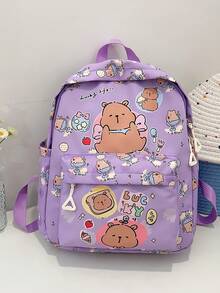 1 件可爱水豚背包 - 卡通动物印花，休闲风格，返校背包，带拉链开合和可调节肩带，适合校园和旅行 - 彩色 - 查看 4