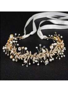 1 Stück Haarband mit Strass-Blatt- und Kunstperlen-Dekor, modischer Braut-Haarzubehör für Alltag, Hochzeit, Feste, Party-Dekoration